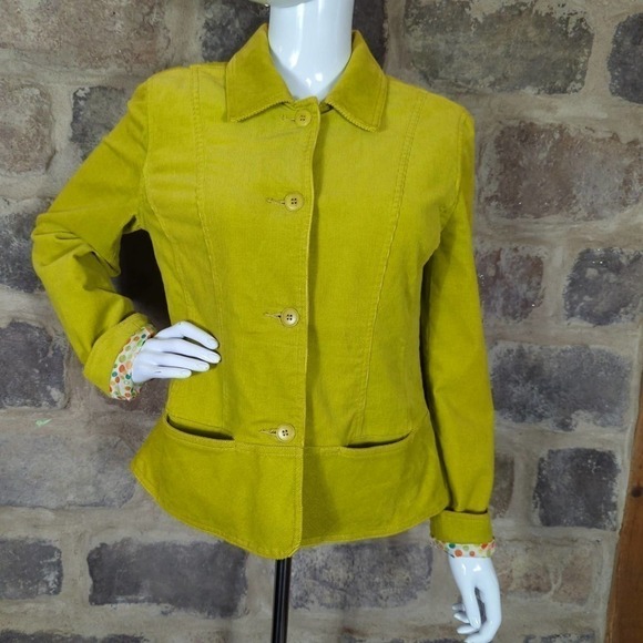 David Brooks Jacket Corduroy Lime Green Woman's Size Small Button Up Retro - Picture 2 of 12